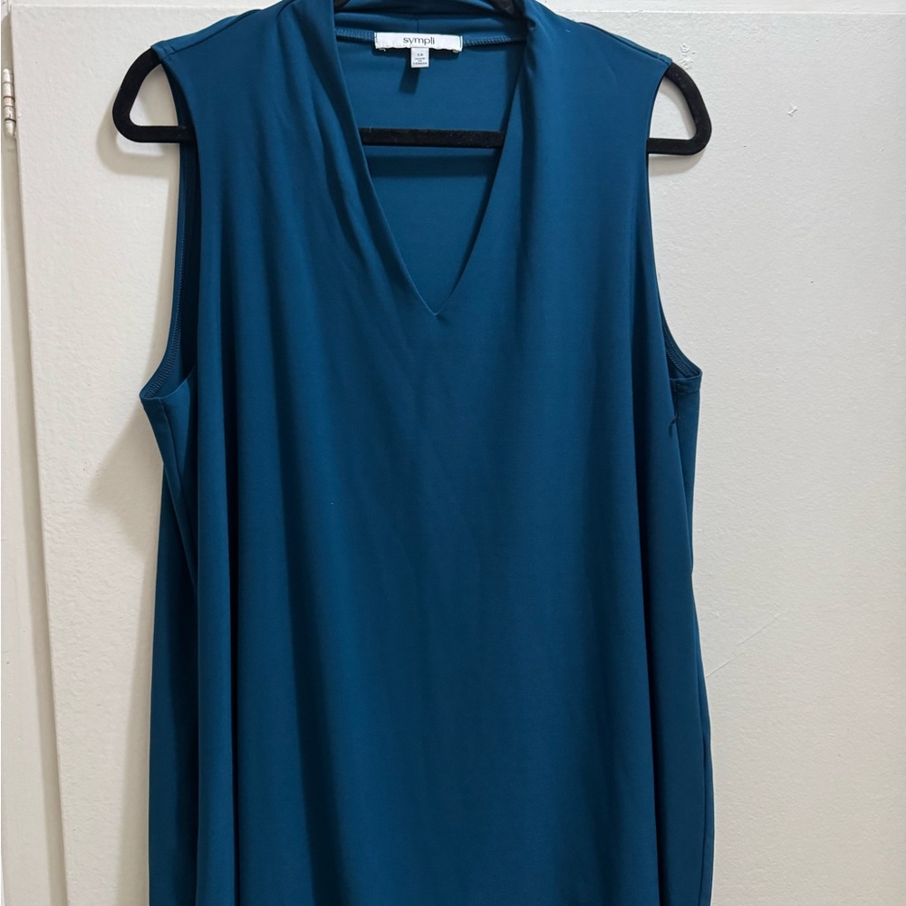 Sympli Blue Sleeveless Relaxed Blouse ( teal) figure flattering